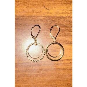 Women Gold Circle Textured Drop Hammered Leverback Dangle Earrings